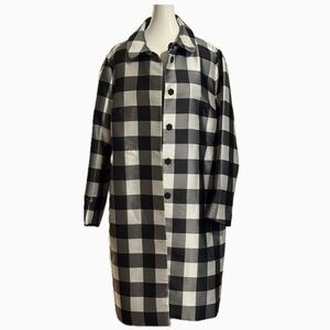 ANNE KLEIN Black & White Snap button front Checkered Trench Overcoat